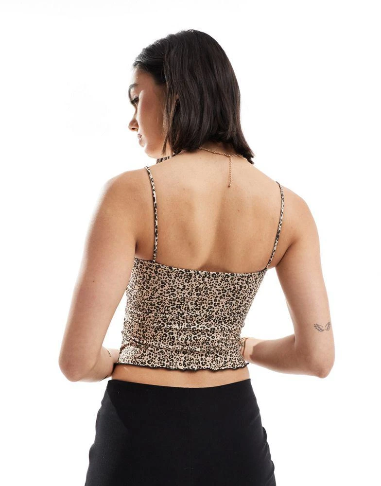 Bershka Bershka strappy straight neck cami top in leopard print 3