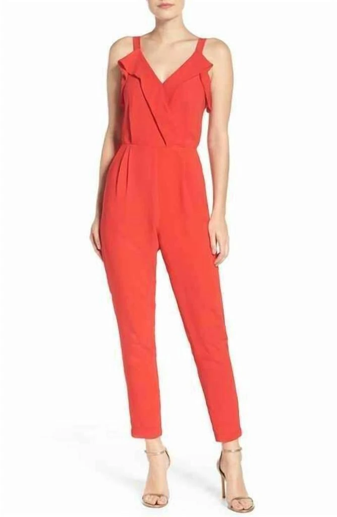 Adelyn Rae Adelyn Rae - Crepe V Neck Ruffle Accent Jumpsuit 1