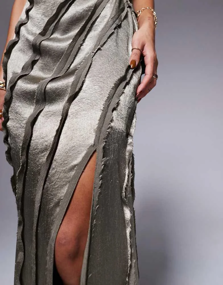 ASOS ASOS DESIGN cowl panelled satin maxi dress in mink 3