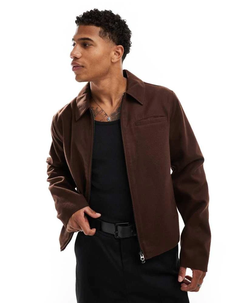 ASOS ASOS DESIGN wool look harrington  jacket in brown 1