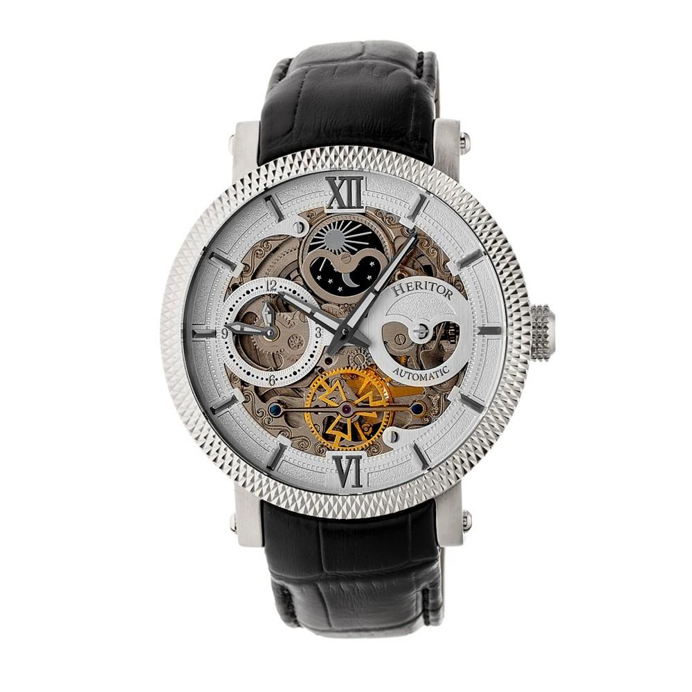 Heritor Automatic Aries Silver Leather Watches 43mm