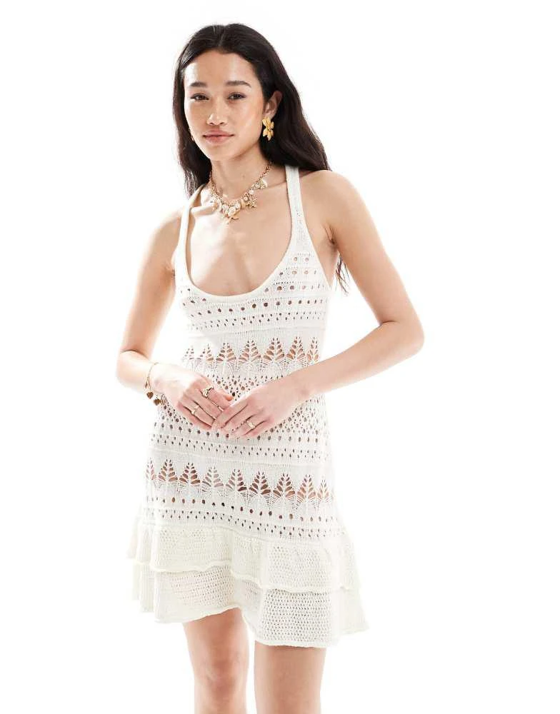 Miss Selfridge Miss Selfridge crochet ruffle mini dress in cream