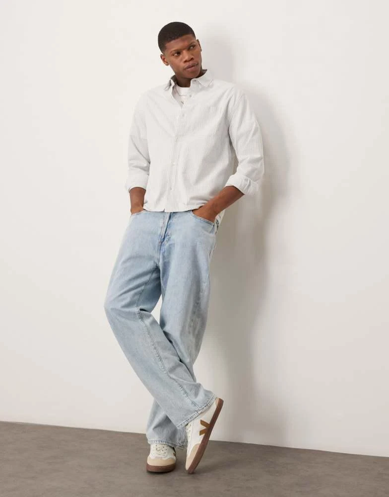 Abercrombie & Fitch Abercrombie & Fitch long sleeve cropped linen shirt in blue stripe 3