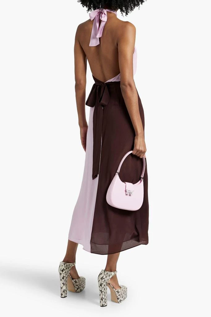 Rixo Bluebelle twisted two-tone silk-chiffon halterneck midi wrap dress 3