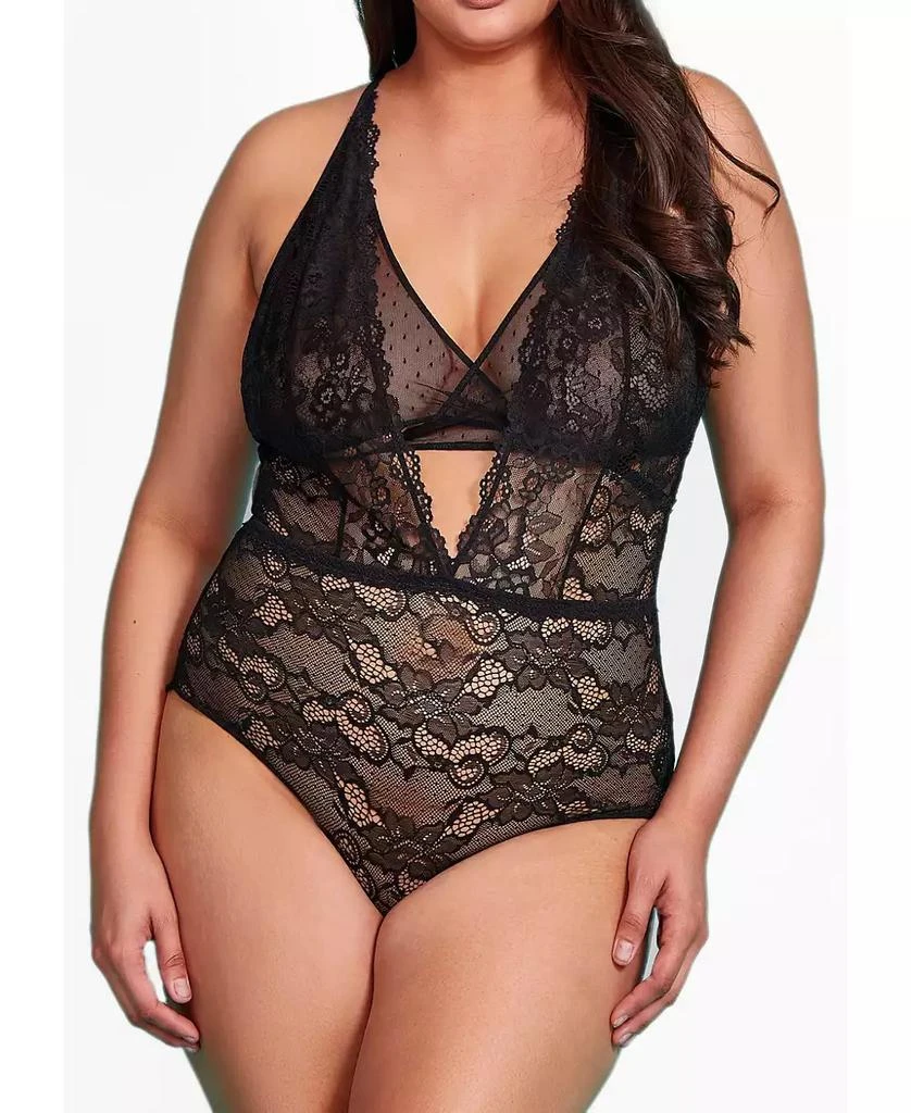 Hauty Plus Size 1 Piece Lace Lingerie Teddy with Crisscross Cup Detail 1