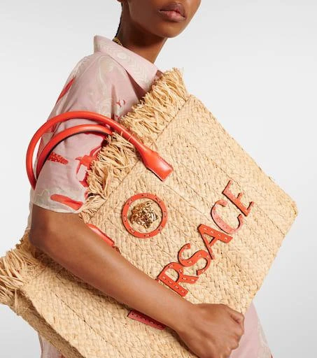 Versace La Medusa leather-trimmed straw tote bag 6