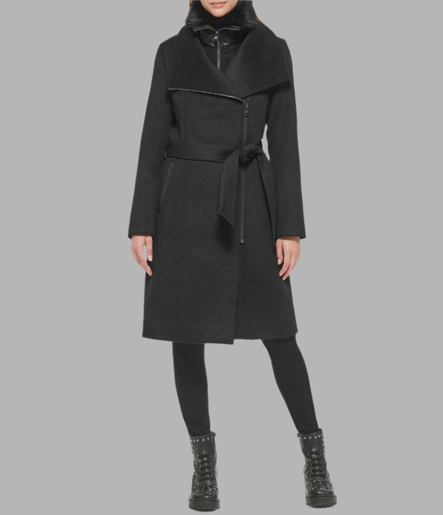 Shop ASYMMETRICAL WOOL COAT WITH SHEARLING BIB on Sale at