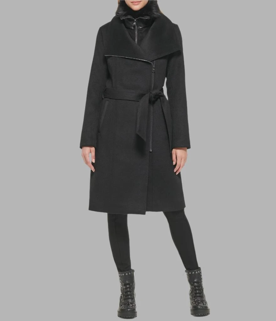 Karl Lagerfeld Paris ASYMMETRICAL WOOL COAT WITH SHEARLING BIB 5
