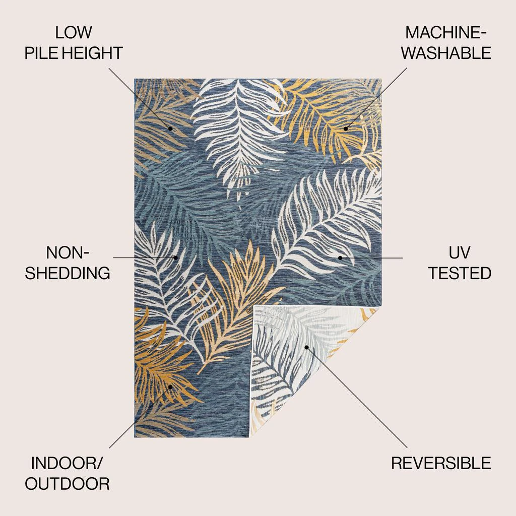 JONATHAN Y Calypso Coastal Casual Palm Frond Reversible Machine-Washable Cream/Navy 5 ft. x 8 ft. Indoor/Outdoor Area Rug 6