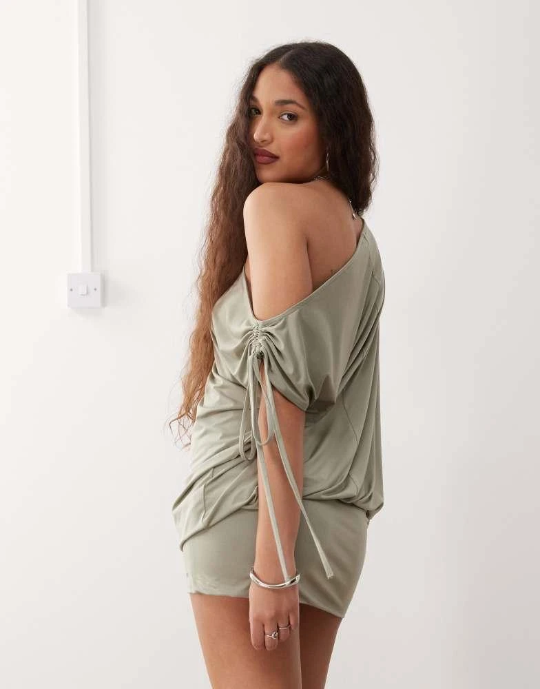 Monki Monki long sleeve draped mini dress in khaki 4