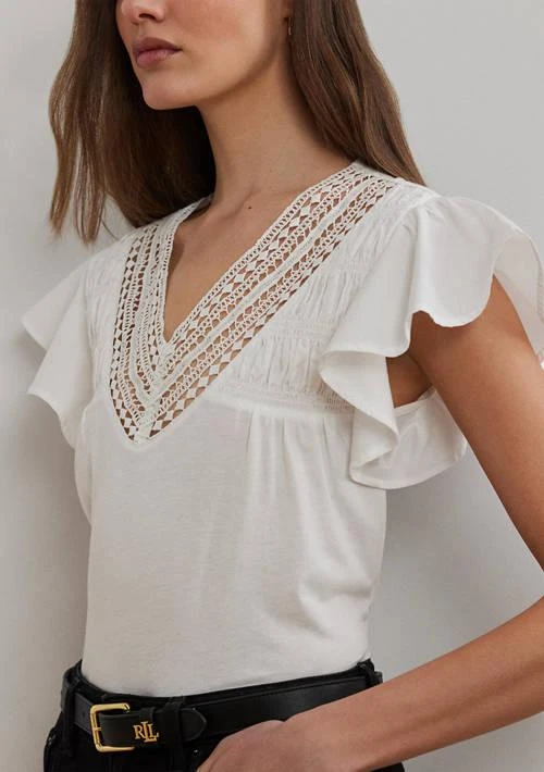 Ralph Lauren Ralph Lauren Lace Trim Jersey Flutter Sleeve T Shirt 3