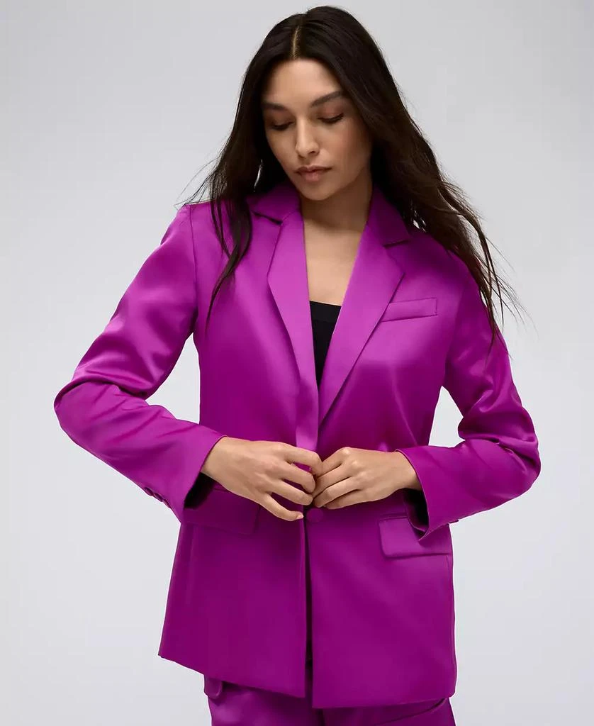Kenneth Cole Women's One Button Notch Collar Satin Jacket 3