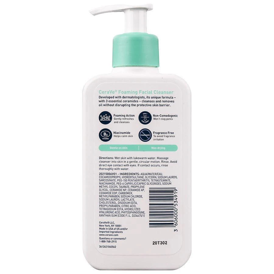 CeraVe Foaming Face Cleanser for Normal to Oily Skin with Hyaluronic Acid 2