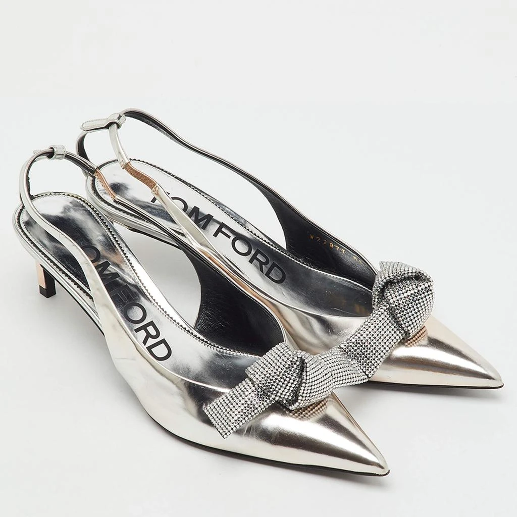Tom Ford Tom Ford Silver Leather Embellished Bow Slingback Pumps Size 37.5 4