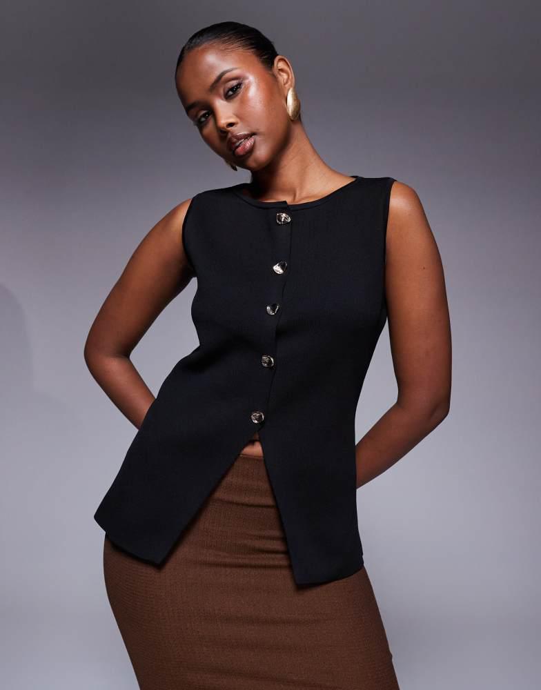 (取寄) シーシー レディース ボート ネック ウェストコート トップ CeCe women Boat Neck Waistcoat Top Rich Black Women's Boat Neck Waistcoat Top – On Sale Now with Up to 40% Off