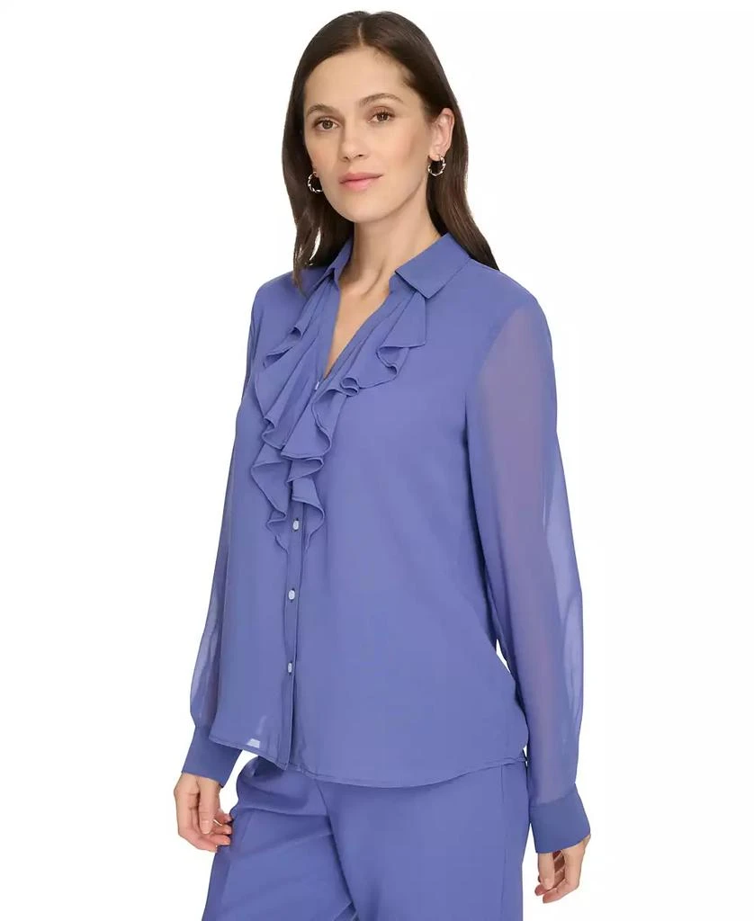 Calvin Klein Women's Ruffle-Collar Long-Sleeve Blouse 3