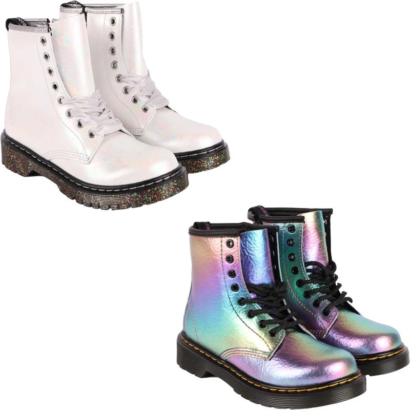 Dr. Martens Lace up leather boots set in multicolor metallic and white 1