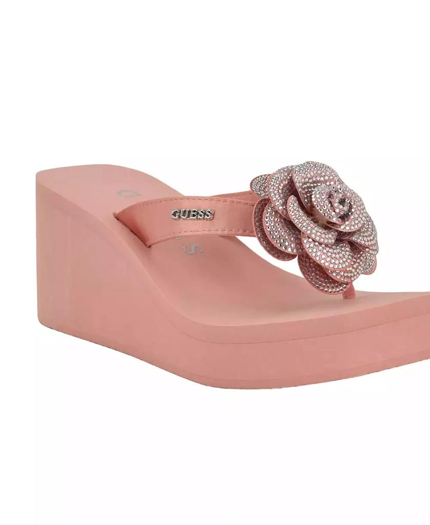 GUESS Women's Damani Rhinestone Flower EVA Platform Wedge Sandals 1