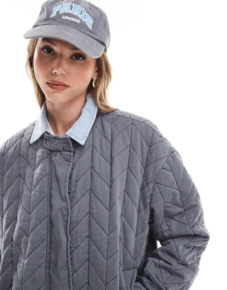 ONLY ONLY quilted bomber jacket in washed grey 3