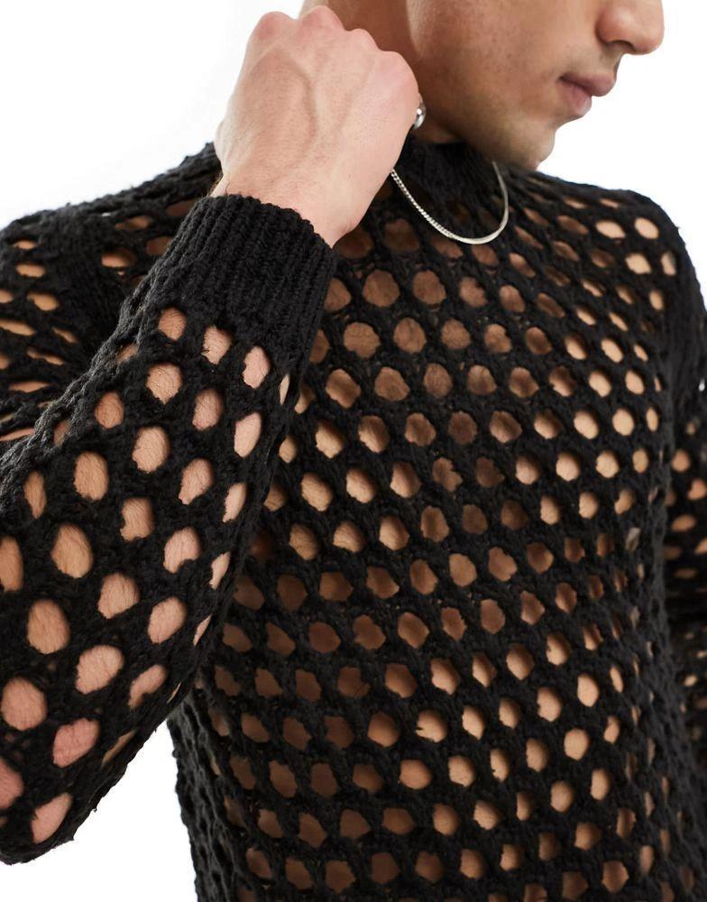 ASOS ASOS DESIGN knitted jumper in open knit texture in black 4