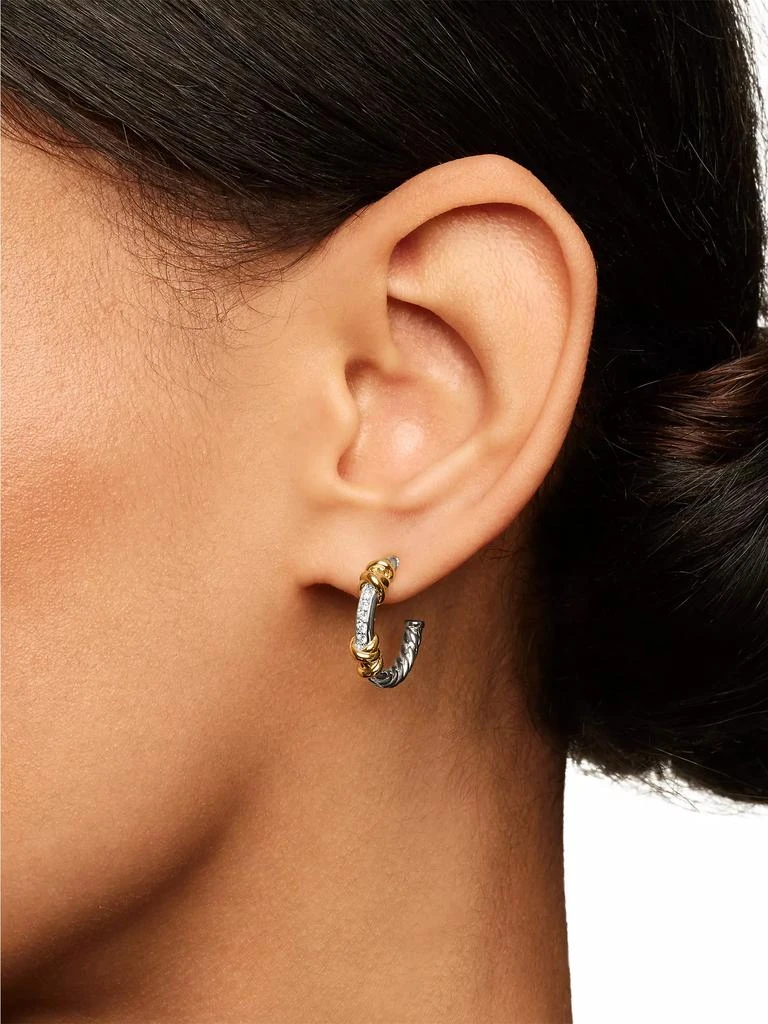 David Yurman Petite Helena Wrap Hoop Earrings in Sterling Silver with 18K Yellow Gold and Diamonds, 3/4in 3