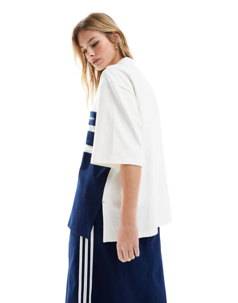 Adidas adidas Originals polo top in off white and indigo stripe 4