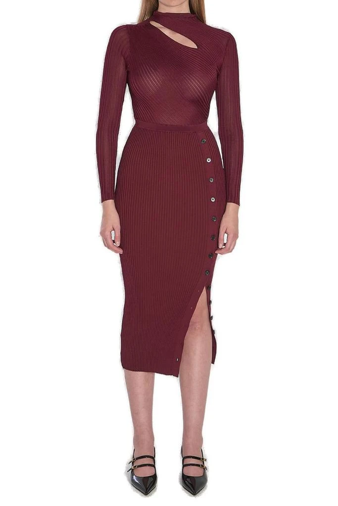 white christmas dresses Burgundy Rhinestone Mesh Cut Out Midi Dress – self-portrait-US