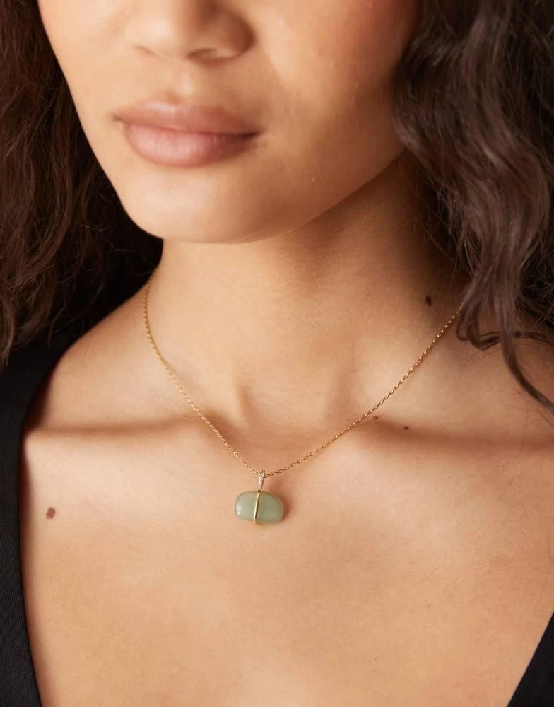 Accessorize Accessorize Z aventurine pebble pendant necklace in 14k gold plated