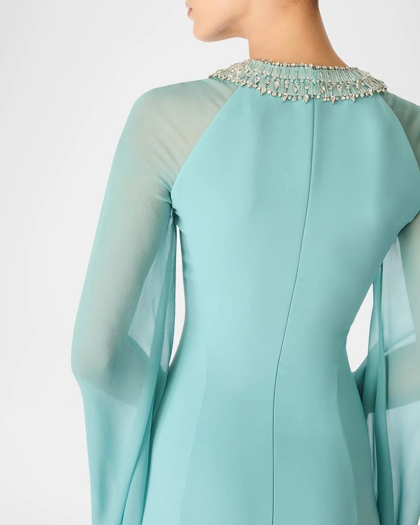 Jenny Packham Charma Crystal-Neck Flare-Sleeve Gown 4
