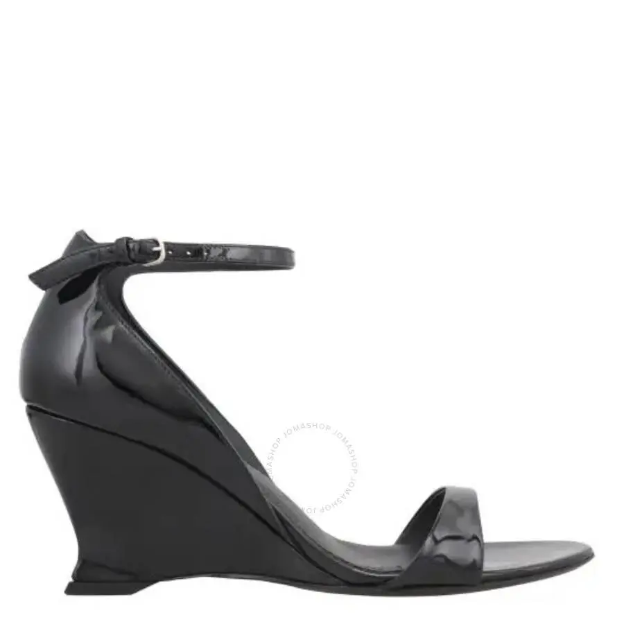 Salvatore Ferragamo Black Vernice Open-Toe Wedge Sandals 1