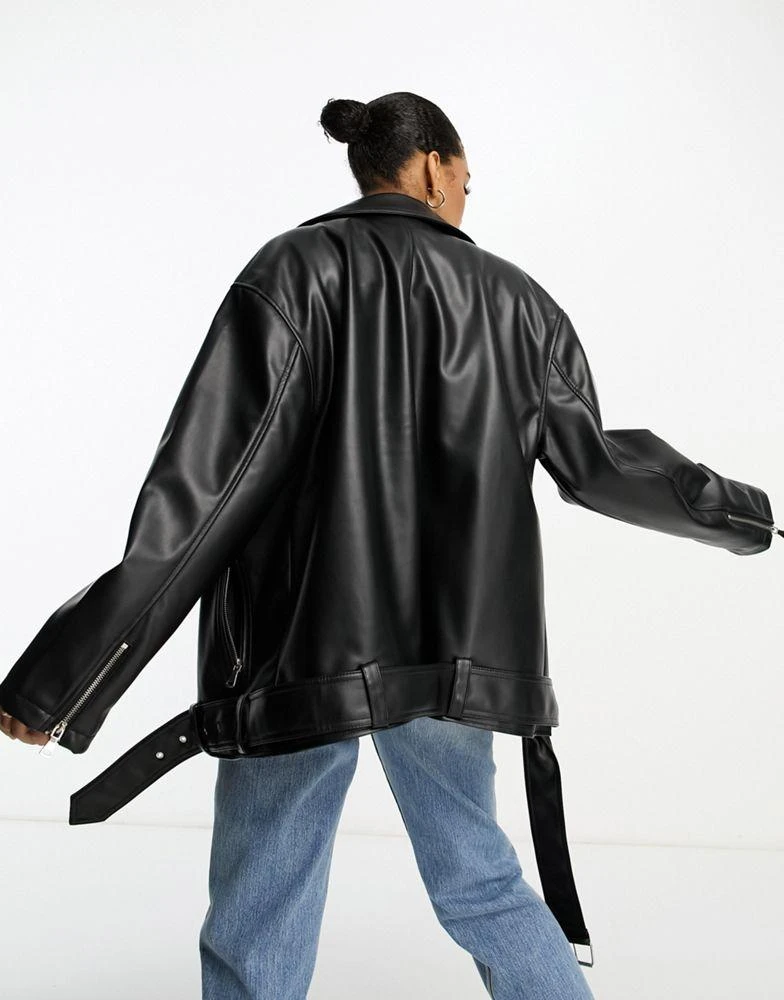 ASOS ASOS DESIGN Tall longline oversized faux leather biker jacket in black 2