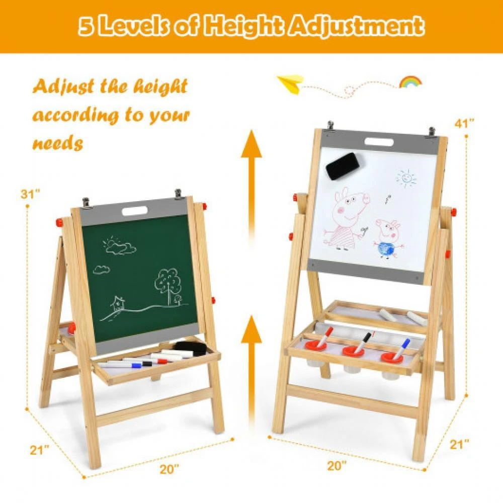Hivvago Kids Art Easel with Paper Roll Double Sided Chalkboard and Whiteboard-Gray 5