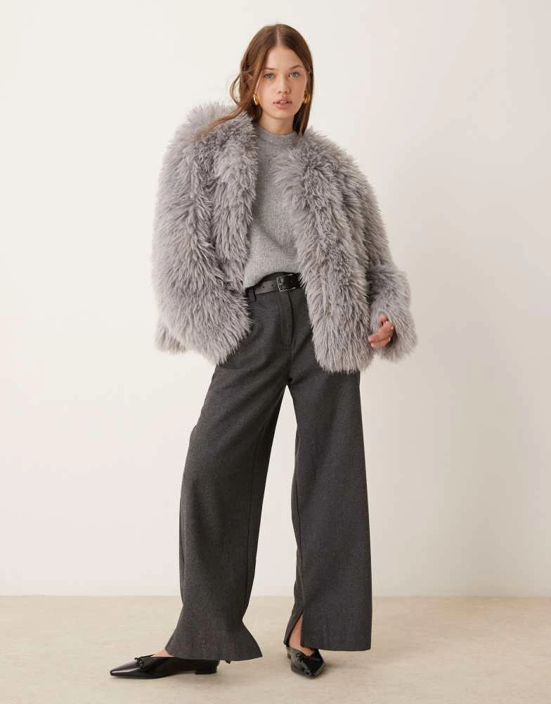 ASOS ASOS DESIGN faux mongolian fur jacket in grey 2