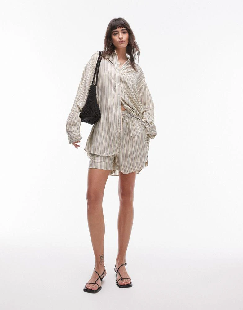 Topshop Topshop co-ord relaxed slubby shirt in green stripe 2