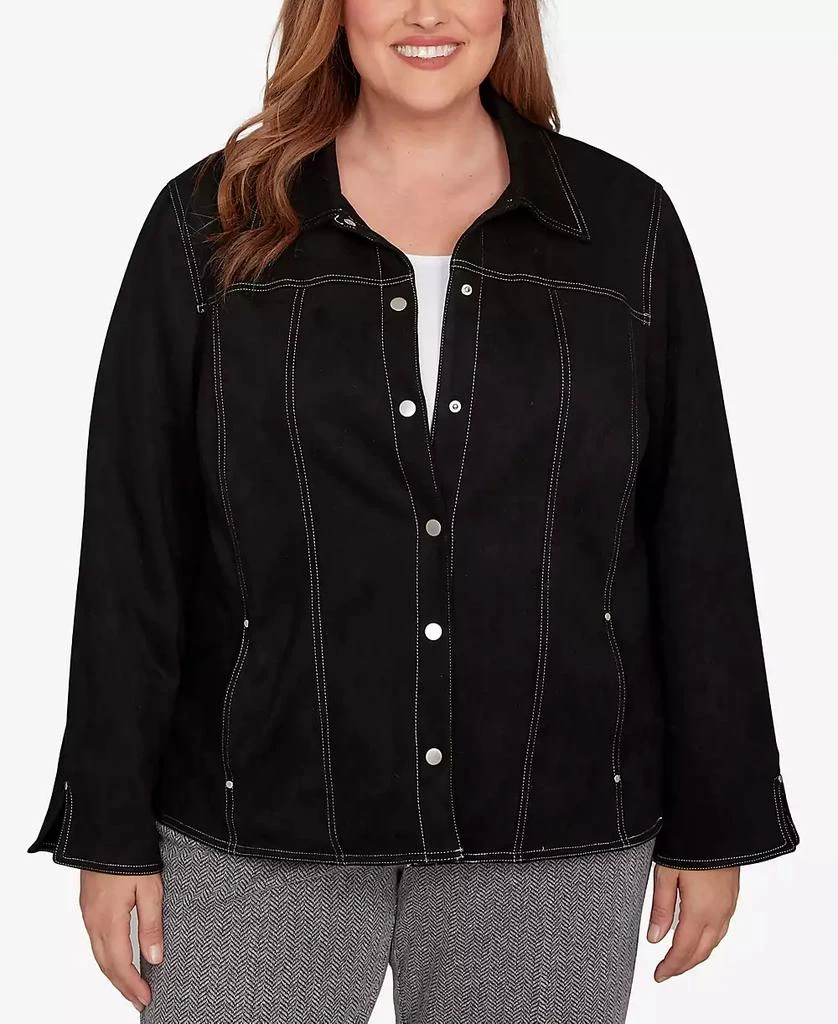 Alfred Dunner Plus Size Jet Setter Print Lining Faux Suede Jacket