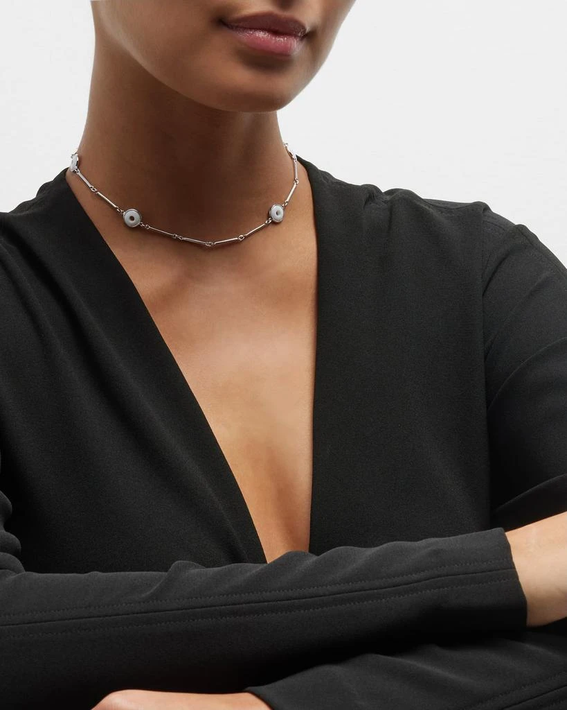 Sanalitro 18K White Gold Universe Necklace with White Agate Rounds 5