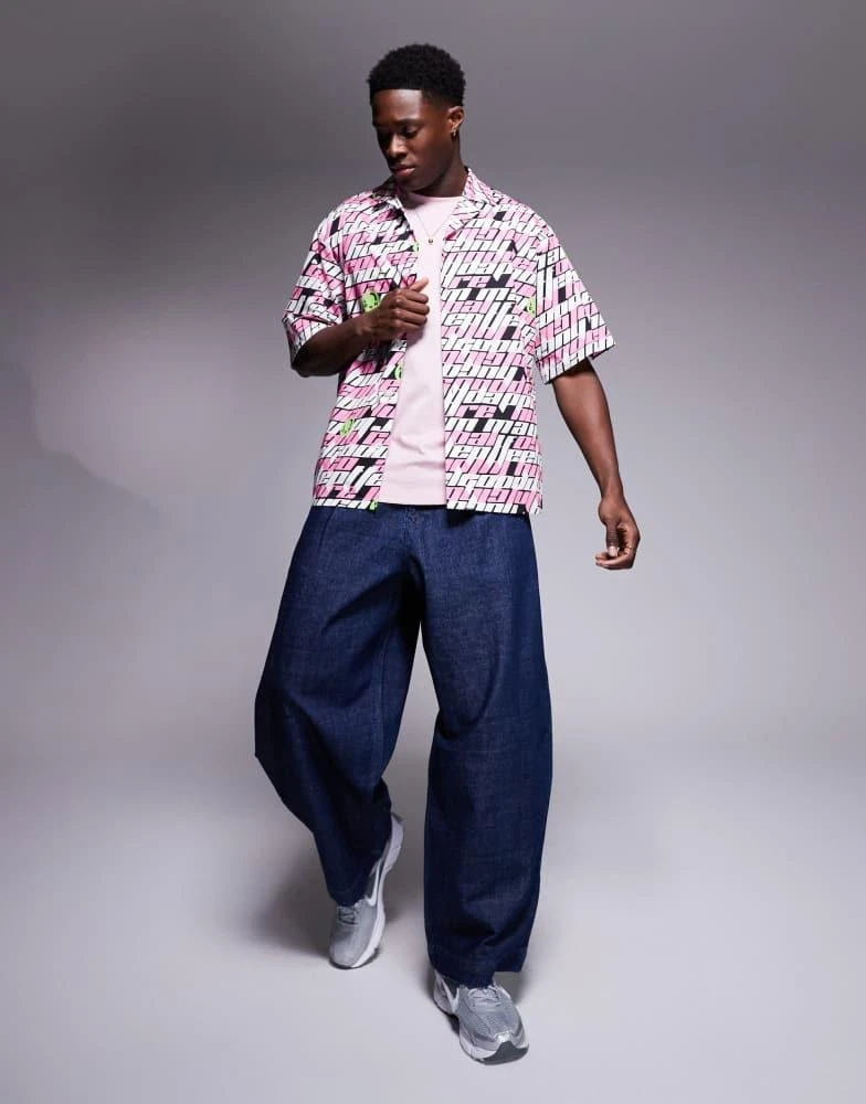 Hugo Blue Hugo Blue relaxed fit logo repeat printed shirt in pink 2