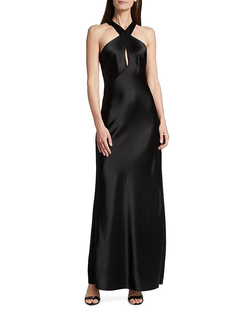 Galvan Evelyn Satin Crisscross Halter Gown 3