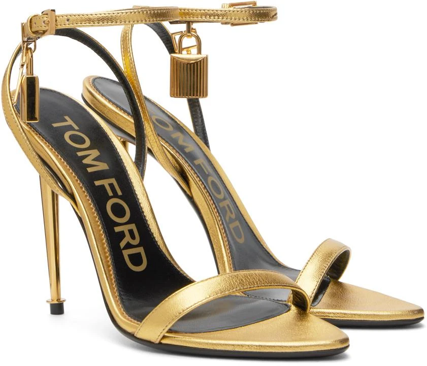 Tom Ford Gold Padlock Pointy Naked Heeled Sandals 4