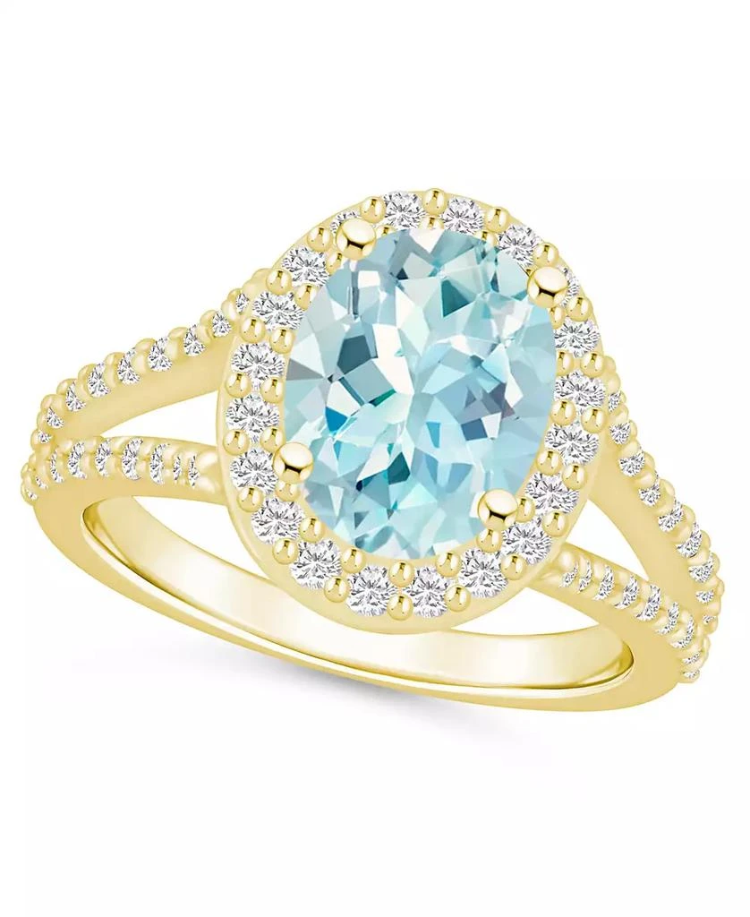 Macy's Aquamarine (2-1/2 ct. t.w.) and Diamond (3/4 ct. t.w.) Halo Ring in 14K Yellow Gold 1