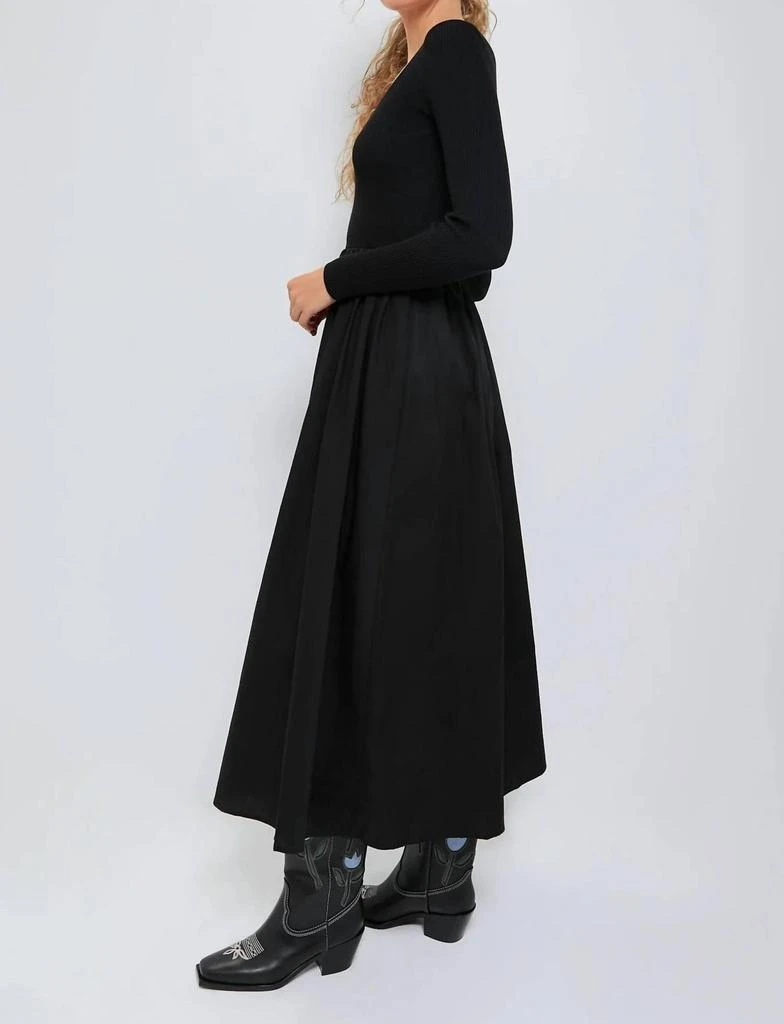 Moon River Contrast Long Sleeve Midi Dress In Black 2