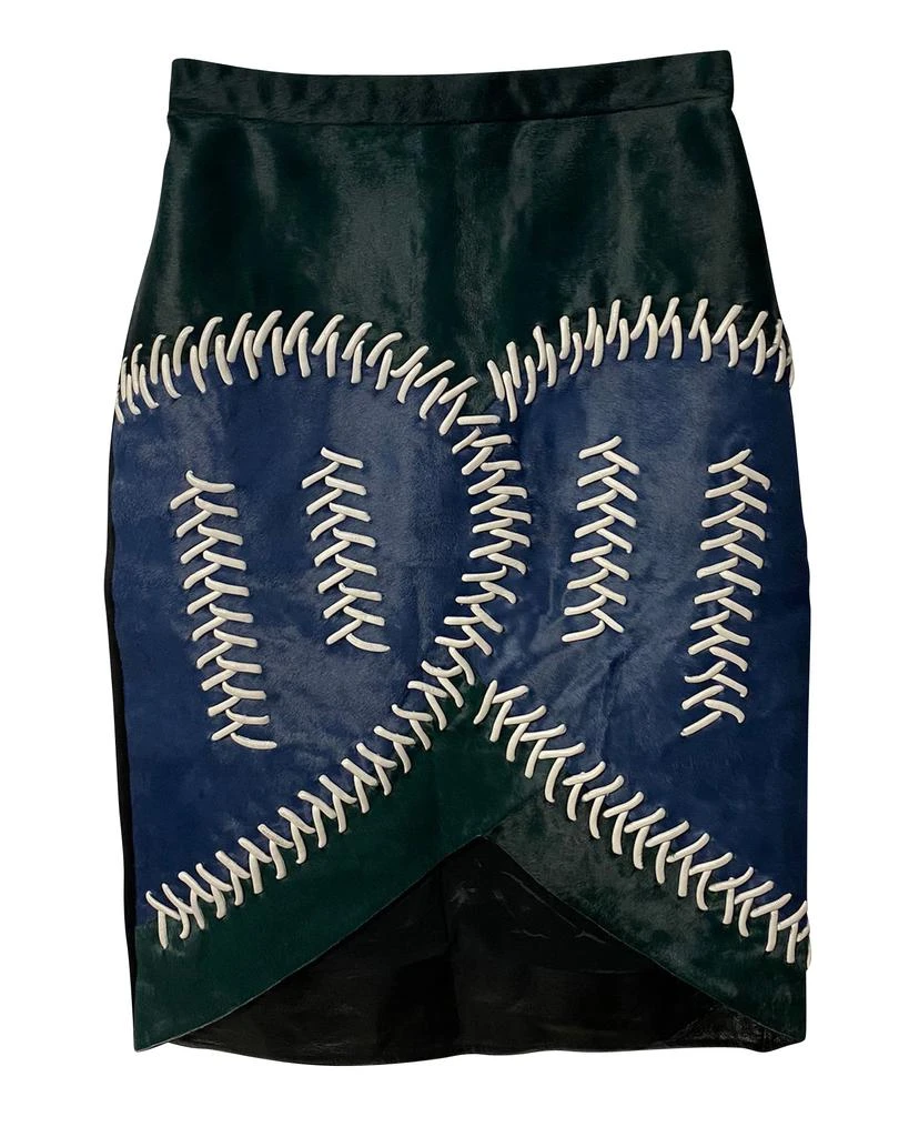 PETER PILOTTO Color Block Fur Skirt with Lace Detail in Multicolor Leather 4