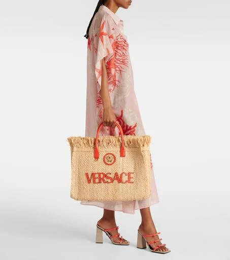 Versace La Medusa leather-trimmed straw tote bag 5