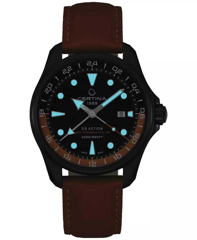Certina Men's Swiss Automatic DS Action GMT Brown Leather Strap Watch 43mm 2