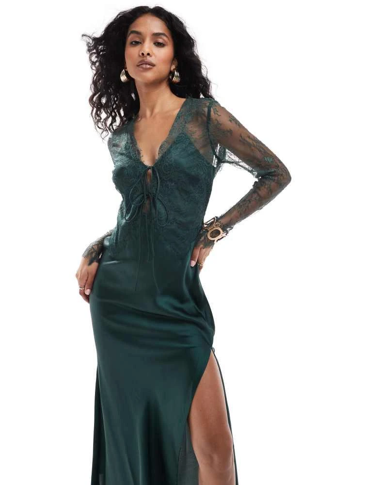 Shop ASOS DESIGN satin and lace mix bias maxi dress with lace up front and  cut out back in deep green on Sale at BeyondStyle  Get 21% Off ASOS DESIGN  satin