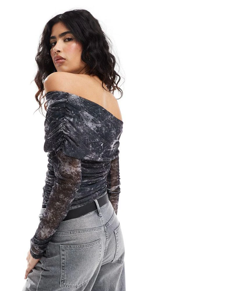 ASOS ASOS DESIGN off shoulder mesh bodysuit with in grey print 2