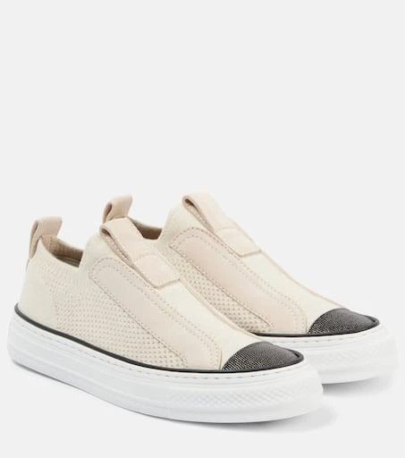 Brunello Cucinelli Suede-trimmed canvas sneakers 1