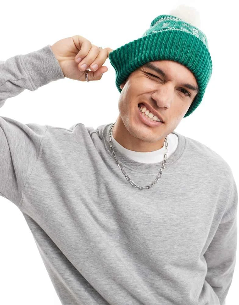 The North Face The North Face retro logo pom beanie in green 1