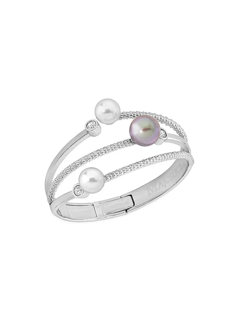Majorica Planet Rhodium-Plated Silver, Cubic Zirconia, White & Gray Pearl Bangle 1