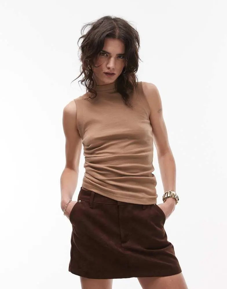 Topshop Topshop hitched side tank top in fudge brown
